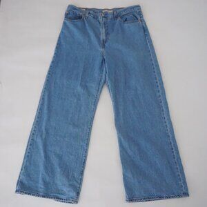 Levis Blue Ribcage Wide Leg High Rise Denim Jeans Structured Classic 33